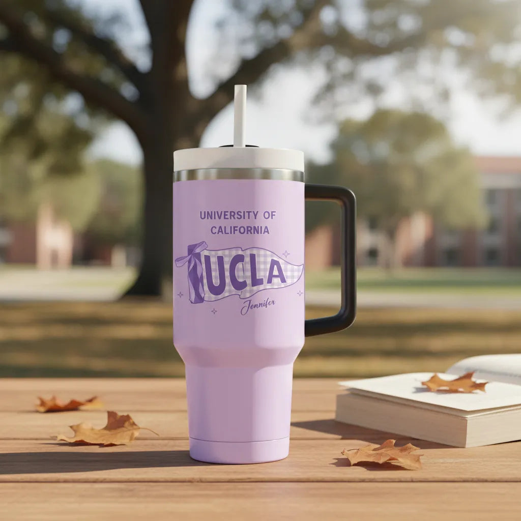 Personalized Pennant Flag Pattern Design, Custom 40Oz Handled Tumbler, Perfect Gift For Students
