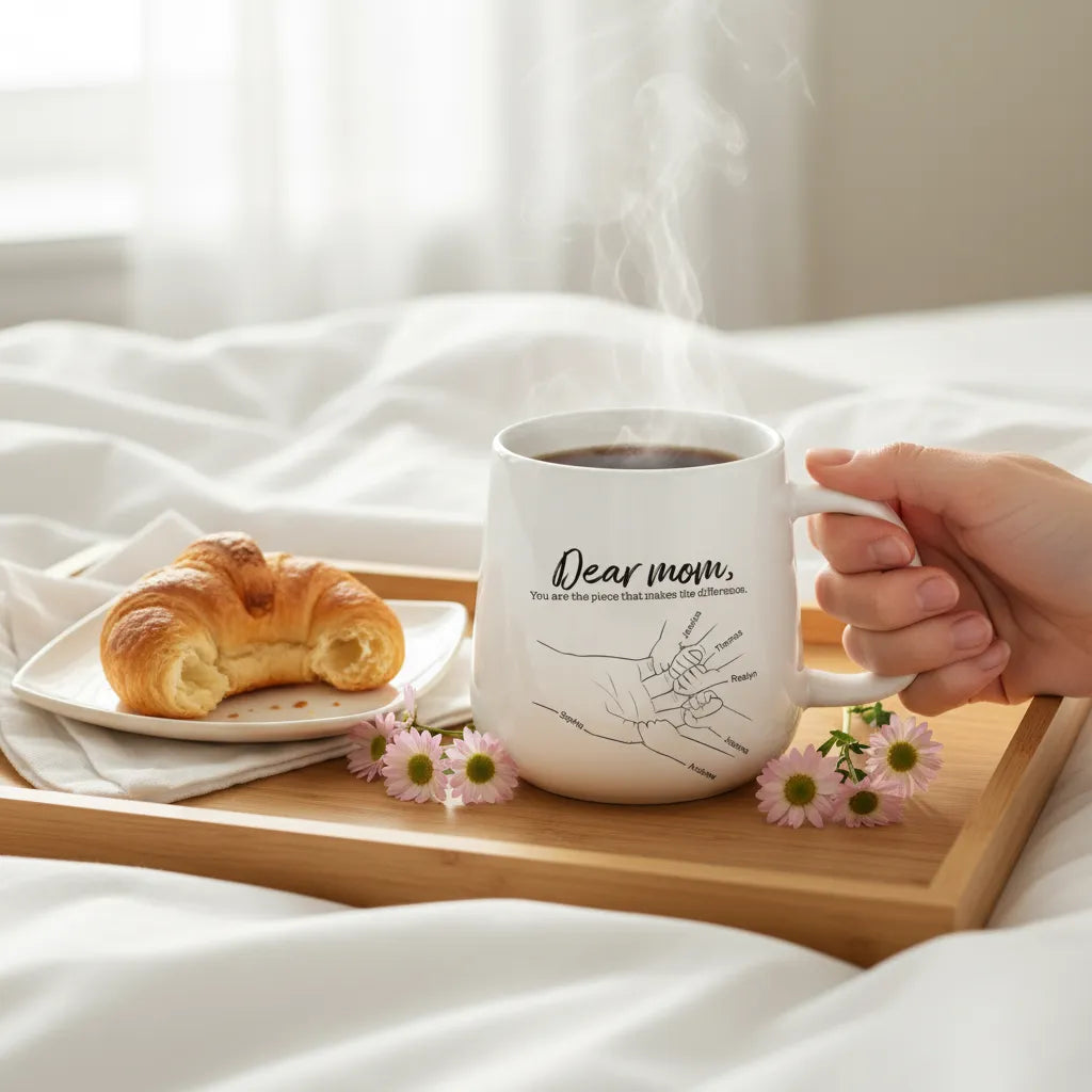 Personalized with Mom & Children Hands & Names Coffee Mug Gift - Perfect for Mother's Day and Women's Day