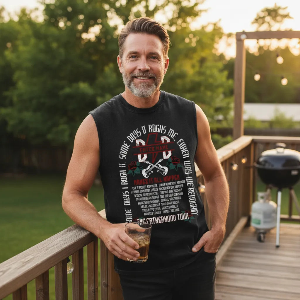Personalized The Fatherhood Tour Tank Top Design, Custom Rock Dad Sleeveless Shirt, The Perfect Gift For Cool Dads