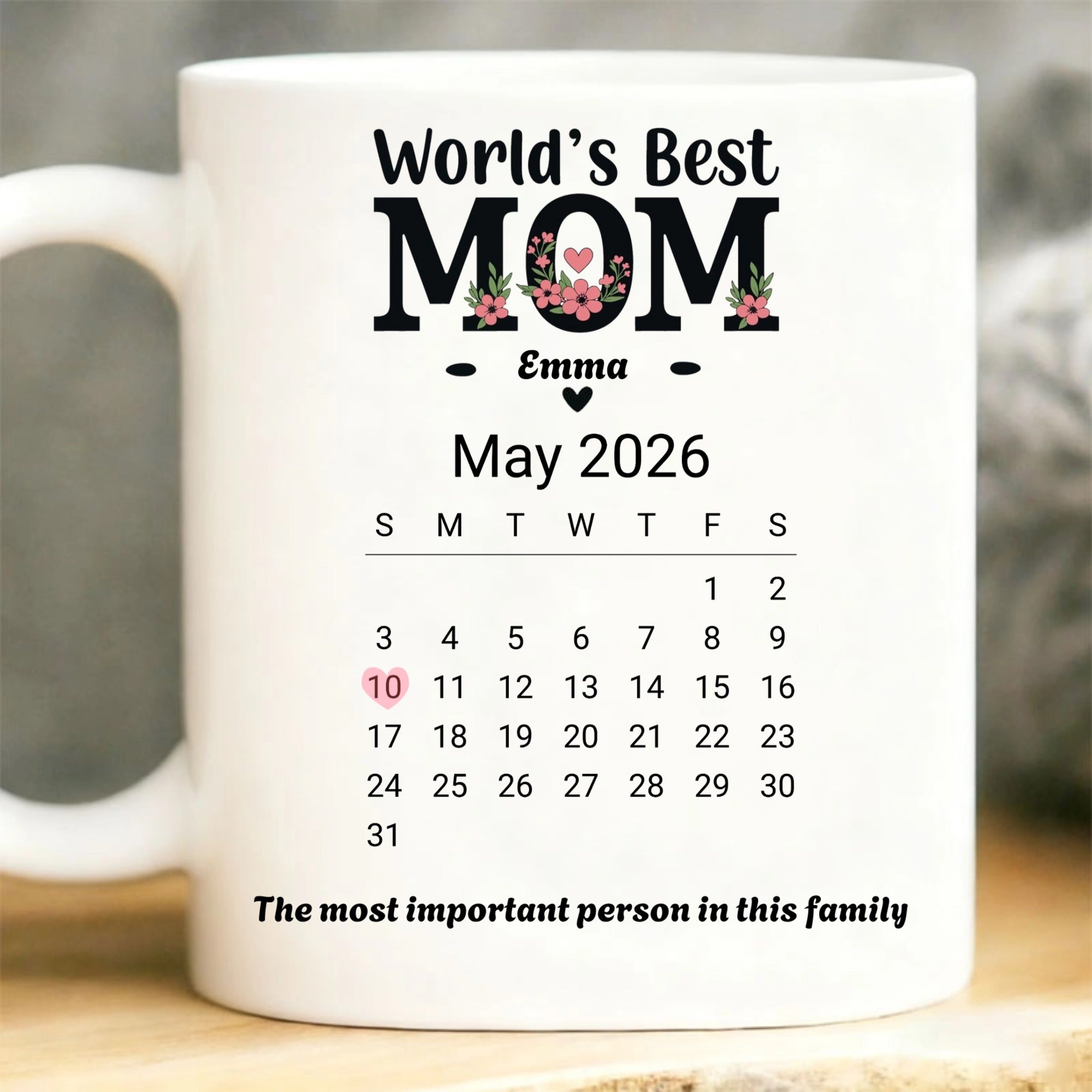 Personalized custom calendar mug, suitable for use on Mother's Day and birthdays