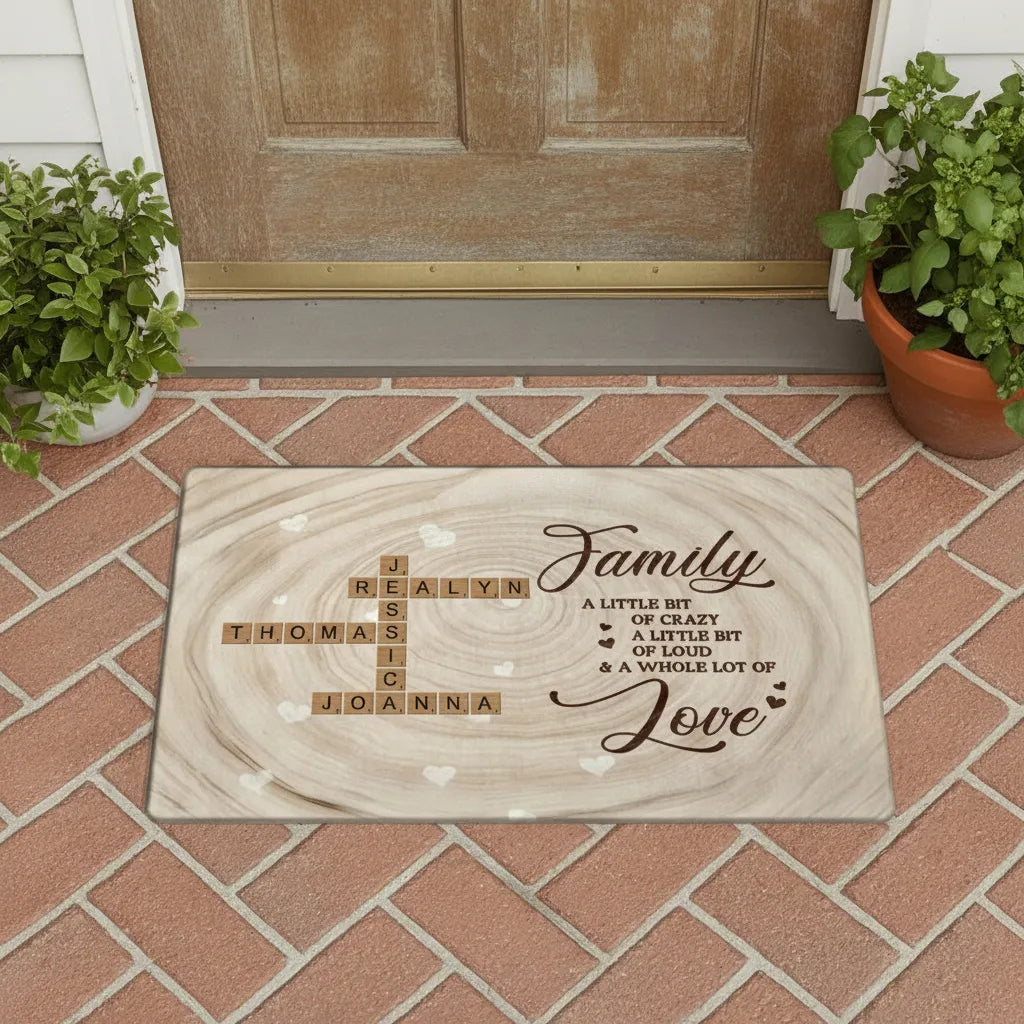 Custom Family Name Puzzle Crossword Personalized Doormat Unique Gift for Family, Mom, Dad, Grandparents with a Whole of Love