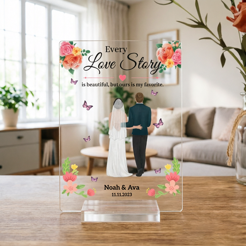 Custom Acrylic Couple Photo Frame, Personalized Wedding Gift for Newlyweds, Anniversary Desk Decor