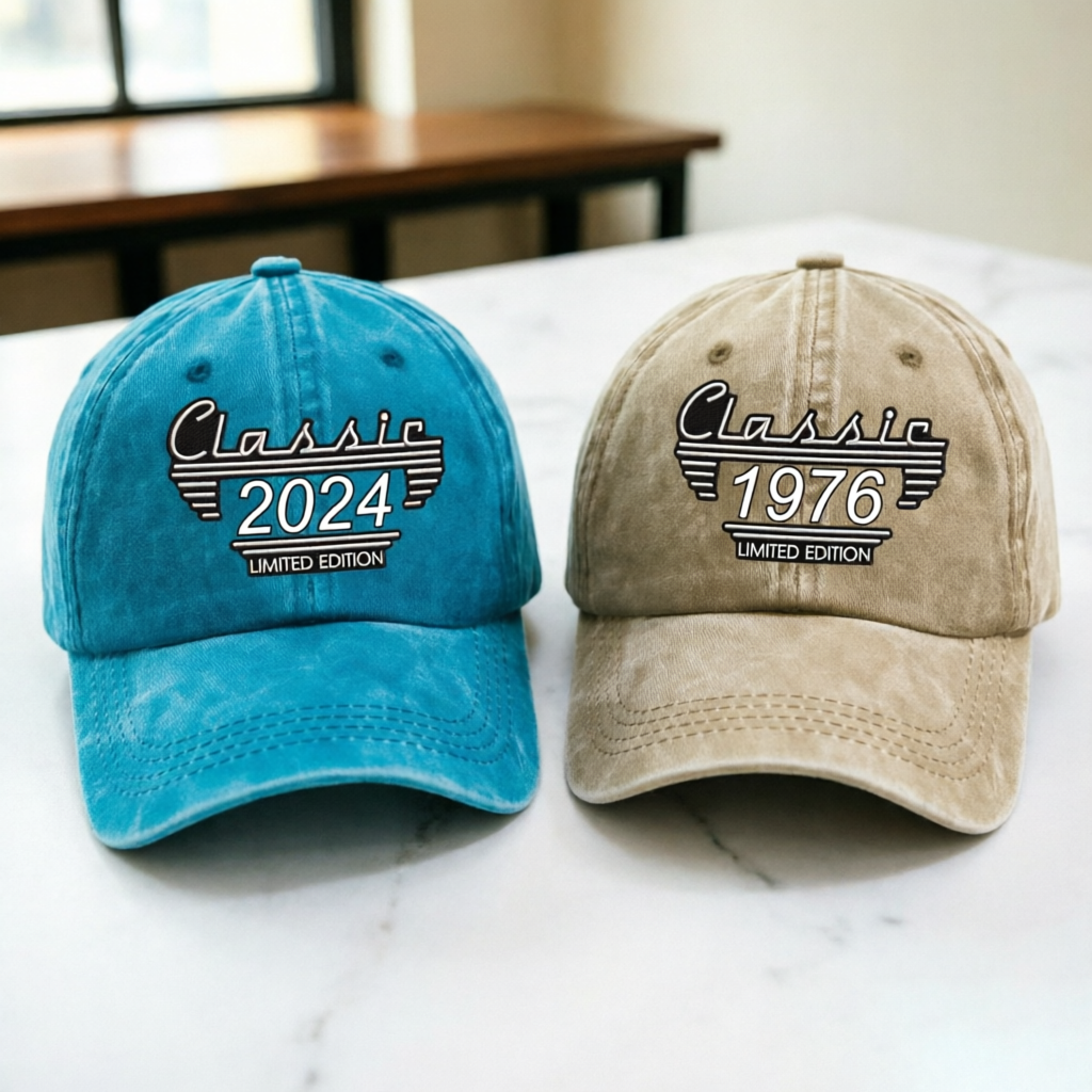 Classic Retro Washed Baseball Cap, Custom Year, Unisex, Perfect As A Birthday Gift, Or A Present For A Father, Husband, Or Friend.