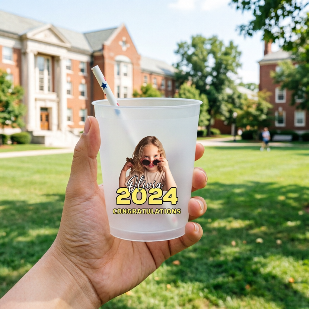Personalized Frosted Plastic Disposable Cups, Which Can Be Printed With Photos, Are Perfect Gifts For High School/College Graduation Parties, Especially For Graduates Of 2026 Or Any Previous Year.