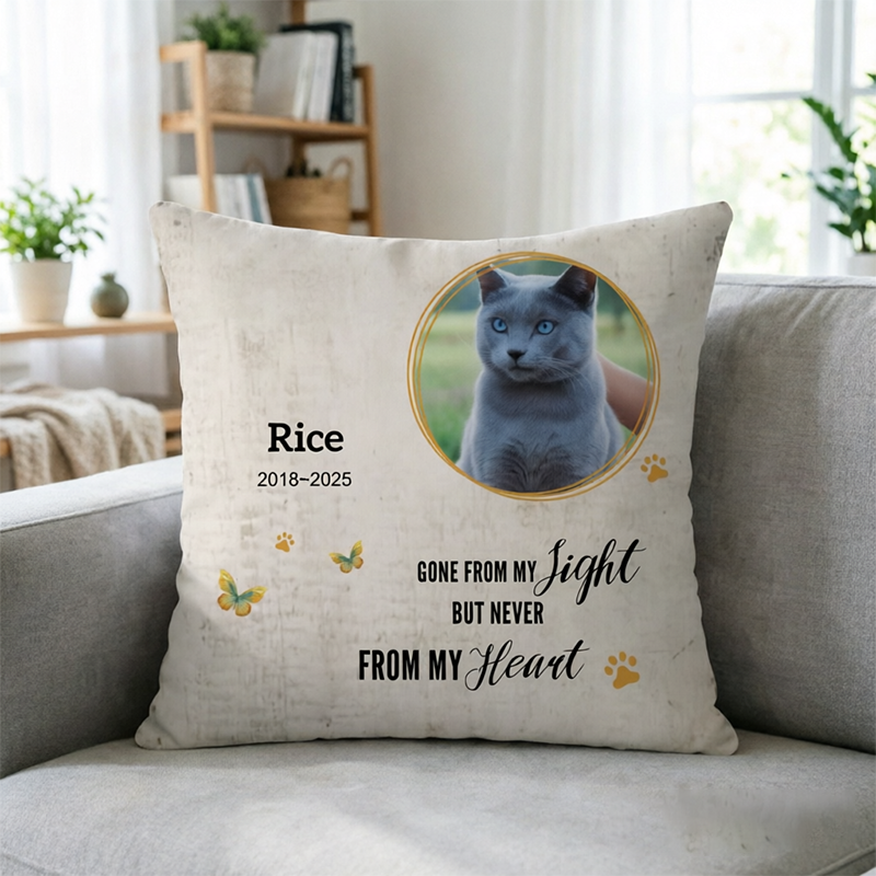 Personalized Pet Memorial Pillow, Custom Photo Name Year Quote, Sympathy Gift for Pet Lovers, Bereavement Condolence for Dog Cat Owner