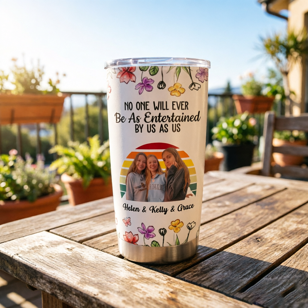 “No One Will Ever Be As Entertained By Us As Us”—Personalized Stainless Steel Insulated Tumbler With Floral Border – A Birthday Or Friendship Anniversary Gift For Best Friends And Sisters