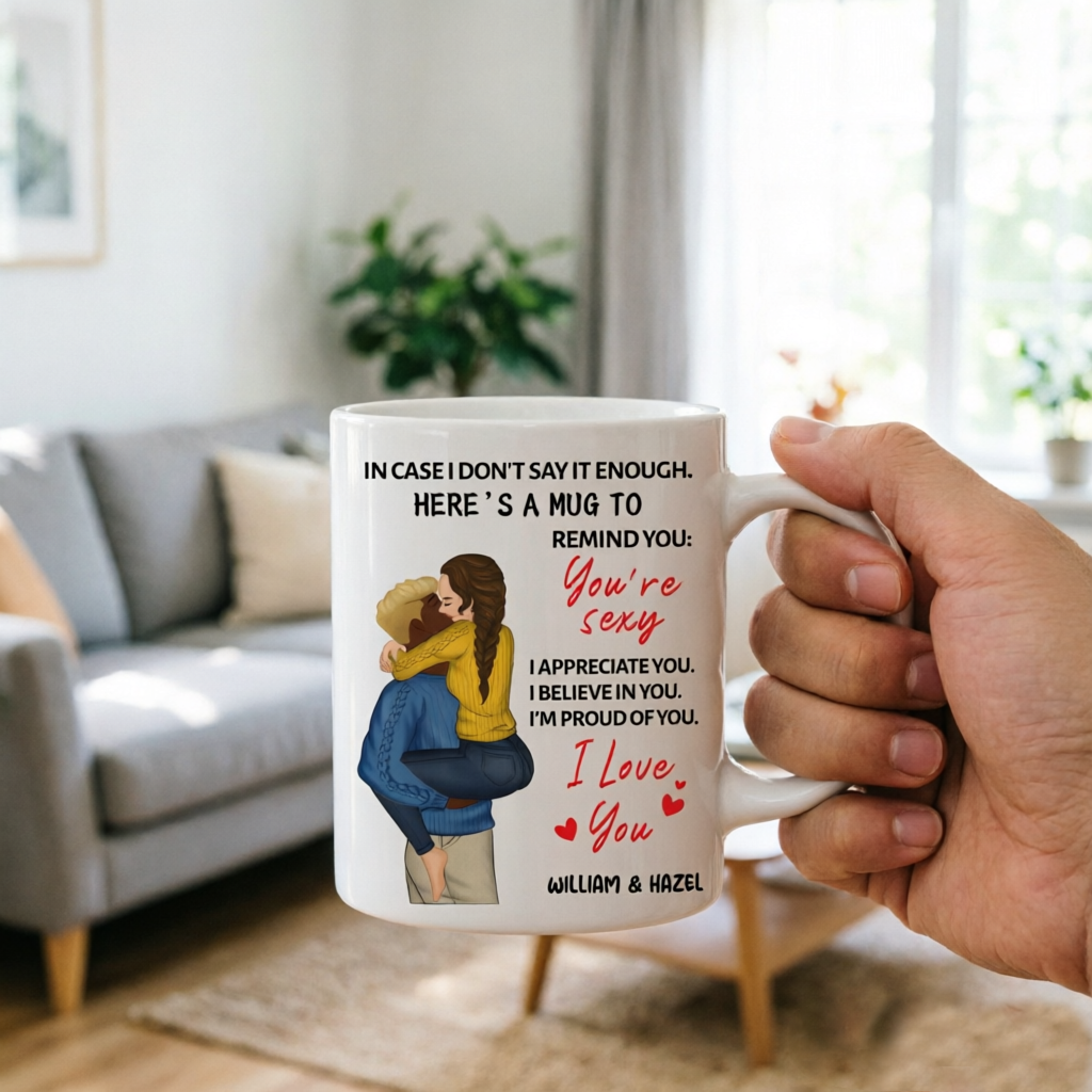 "IN CASE I DON'T SAY IT ENOUGH..." — Personalized Couple's Mug With Custom Cartoon Avatars; An Anniversary Or Birthday Gift For Your Wife Or Husband