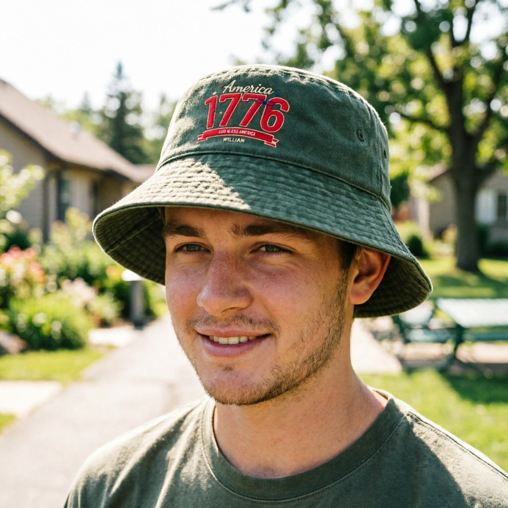 1776 America: 250 Years of Freedom—Personalized Cotton Fisherman's Hats With Custom Patriotic lettering and Designs, Unisex, Suitable For Independence Day, July 4th, Or Any Other Occasion.