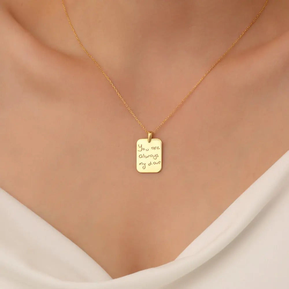 Custom Handwriting Necklace, Personalized Signature Engraved Pendant Necklace in 925 Sterling Silver, Memorial Gift for Her