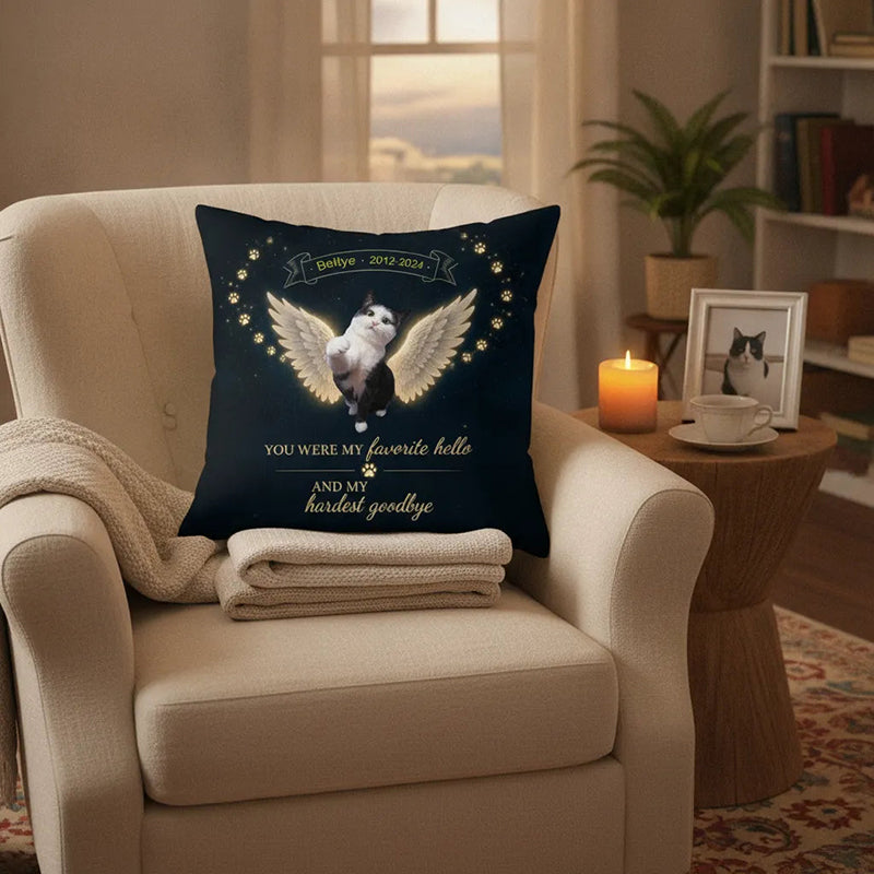 Custom Pet Loss Sympathy Gift Pillow - "You Were My Favorite Hello, Hardest Goodbye" - Personalized Pet Memorial Cushion