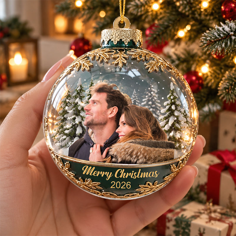 Custom Photo Acrylic Ornament - Personalized Christmas Anniversary Gifts For Husband And Wife, Him And Her - Love Is In The Air