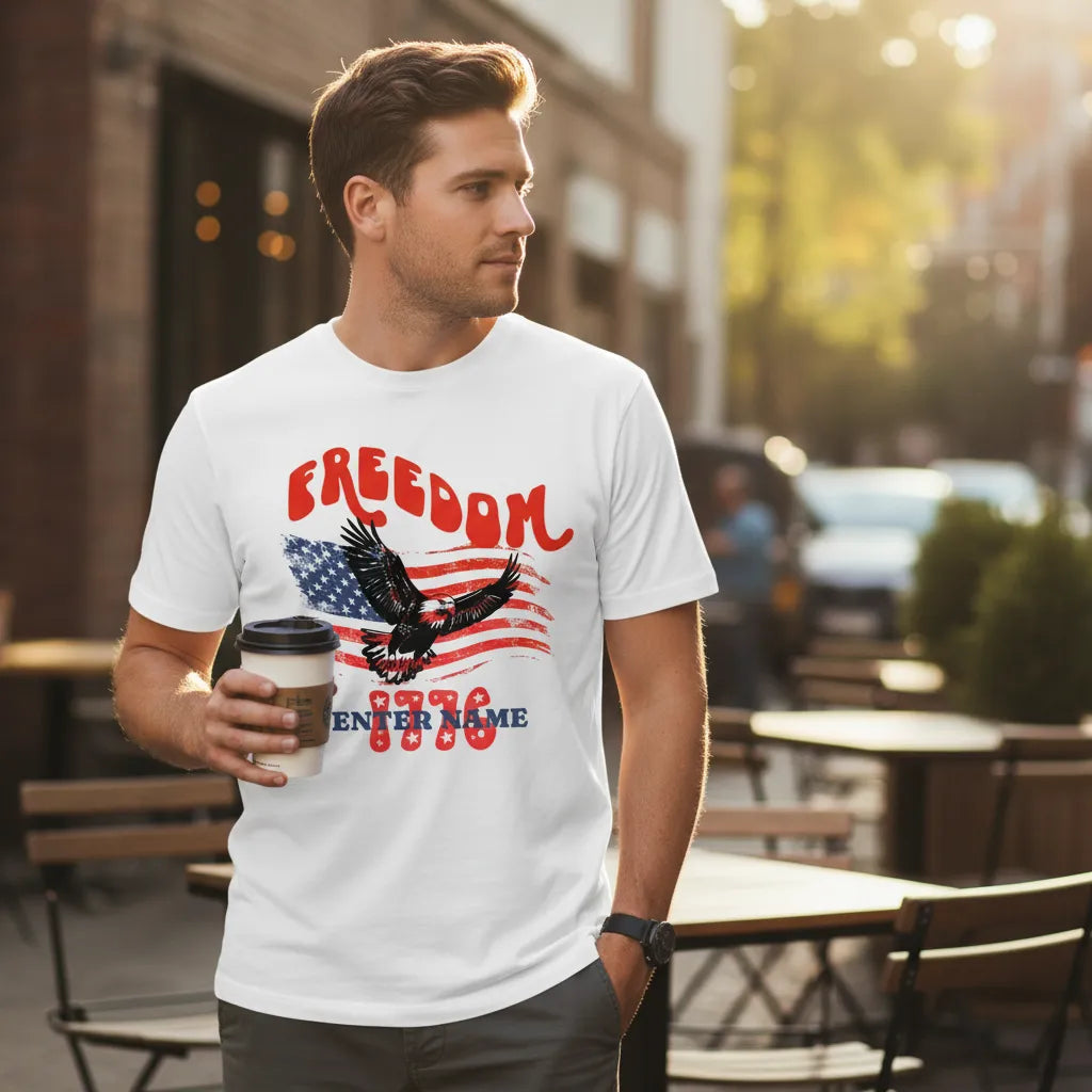 Personalized Freedom 1776 Eagle T-Shirt, Custom Name Patriotic Tee, The Perfect Gift For Patriotic Americans