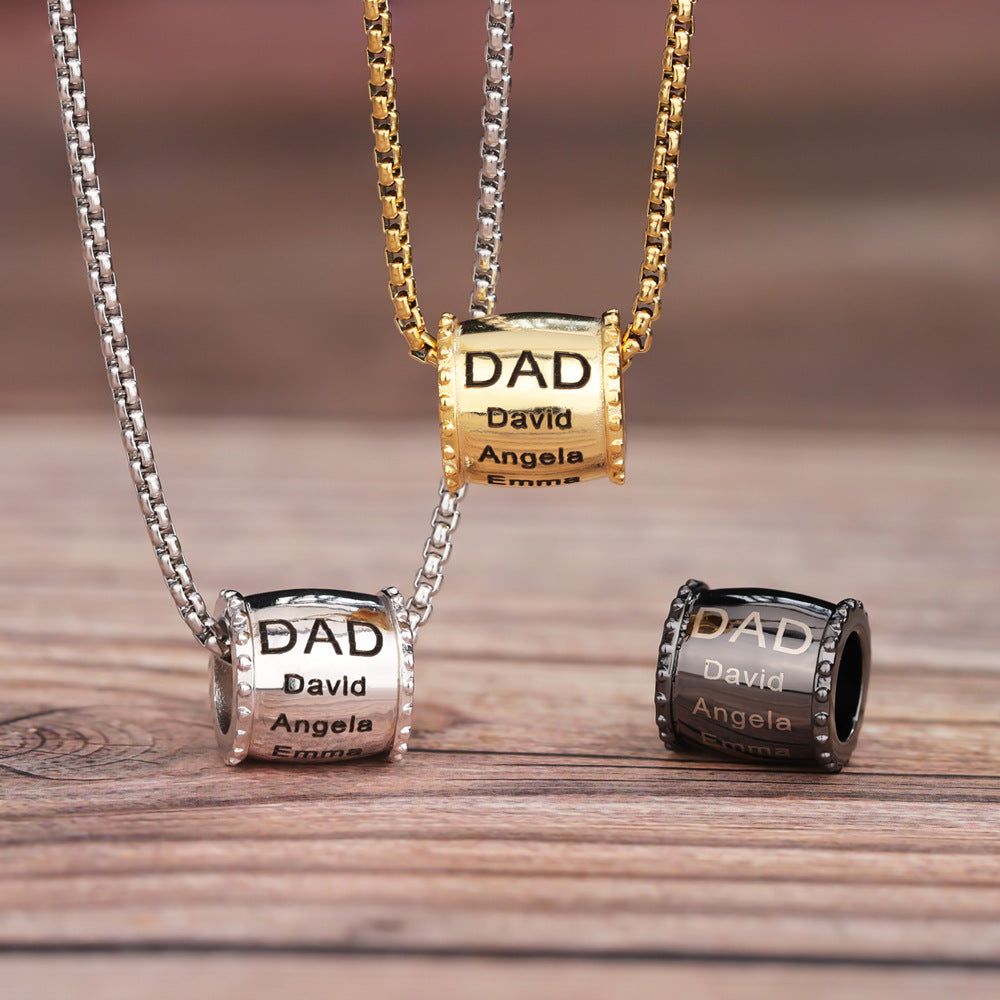 Personalized Engraved Bead Necklace with "DAD" & Kids' Names, Custom Name Pendant for Dad, Father‘s Day Gift for Men