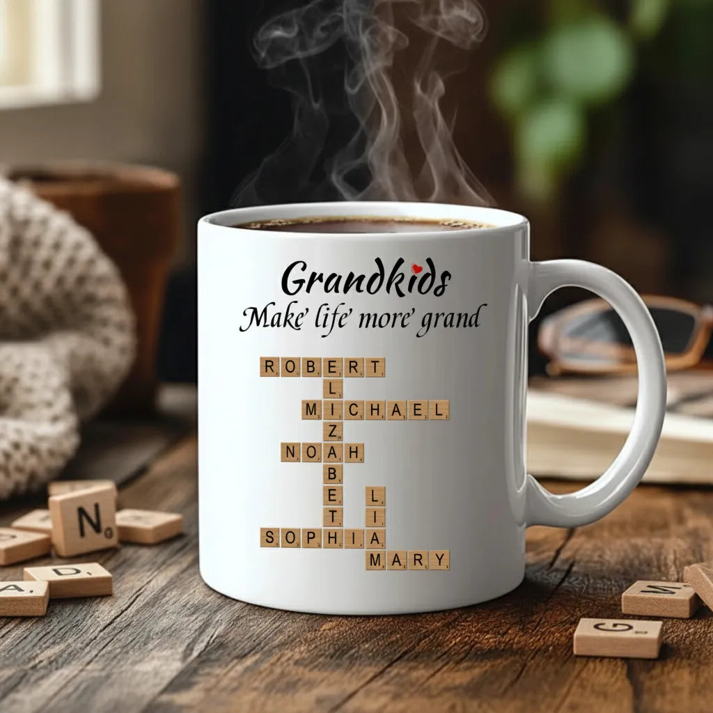 Personalized Custom Name Puzzle Game Mug , Grandchildren Make My Life Better , The Best Gift For Elders