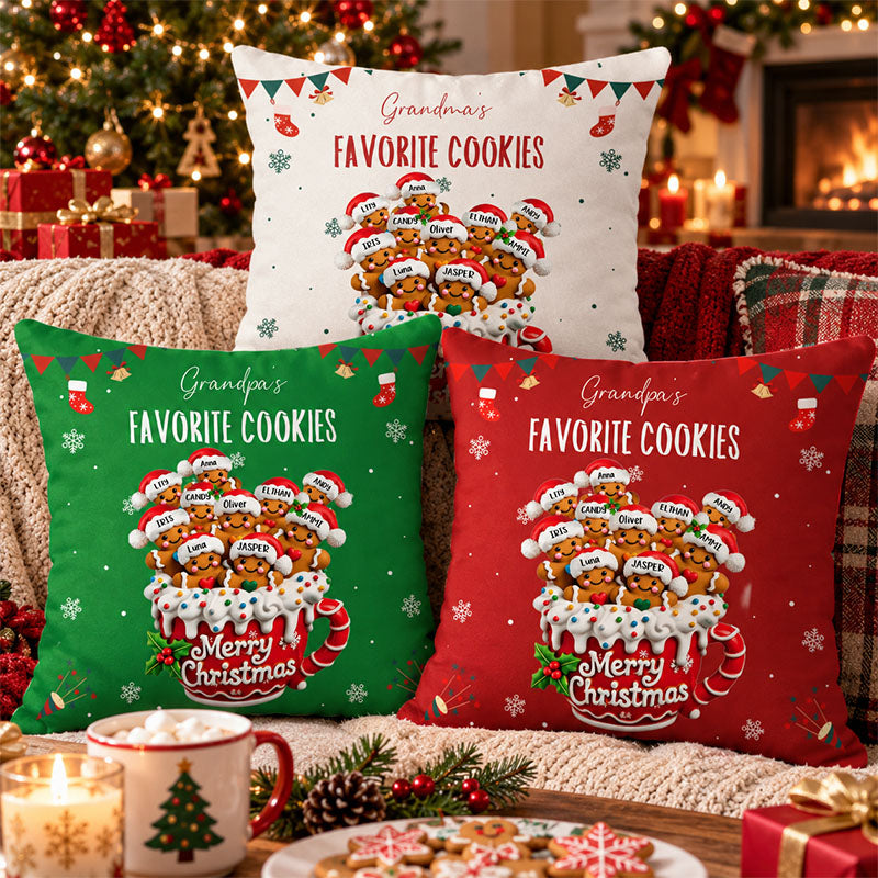 Custom Gingerbread Family Christmas Pillow, Personalized Name Throw Pillow Cover, Holiday Gift for Grandma Grandpa Nana Gigi, Xmas Decor