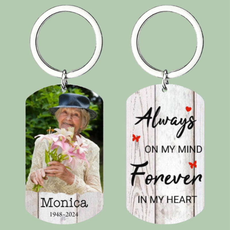 Custom Photo Memorial Keychain, Personalized Stainless Steel Keepsake for Loss of Loved One, Sympathy Gift for Family and Friends
