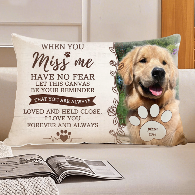 Personalized Pet Memorial Pillow, Custom Dog Cat Photo Canvas Pillow with Name & Year, Loved Ones Gifts for Pet Lovers, Sympathy & Remembrance Occasions