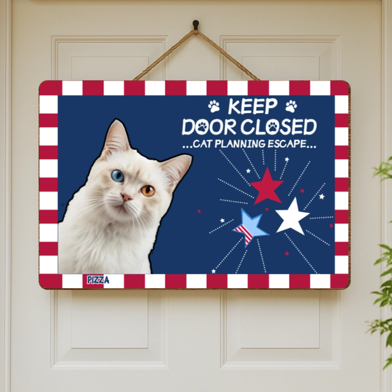 Personalized Pet Photo Wooden Wall Sign, Custom Cat Portrait Door Hanging Plaque for Pet Lovers, Housewarming Gift for New Homeowners