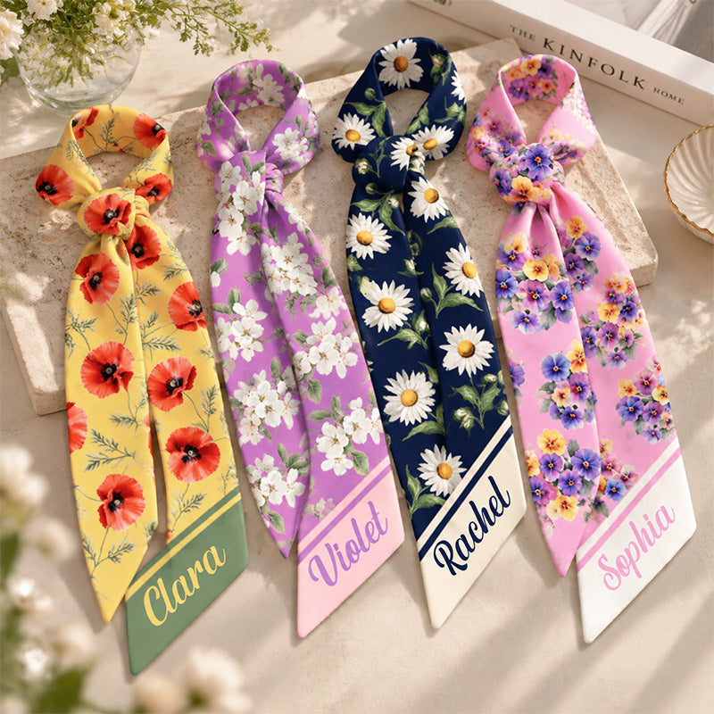 Personalised Multicolour Birth Flower Headband Handbag Scarf with Name Holiday Party Birthday Gift for Girls Women