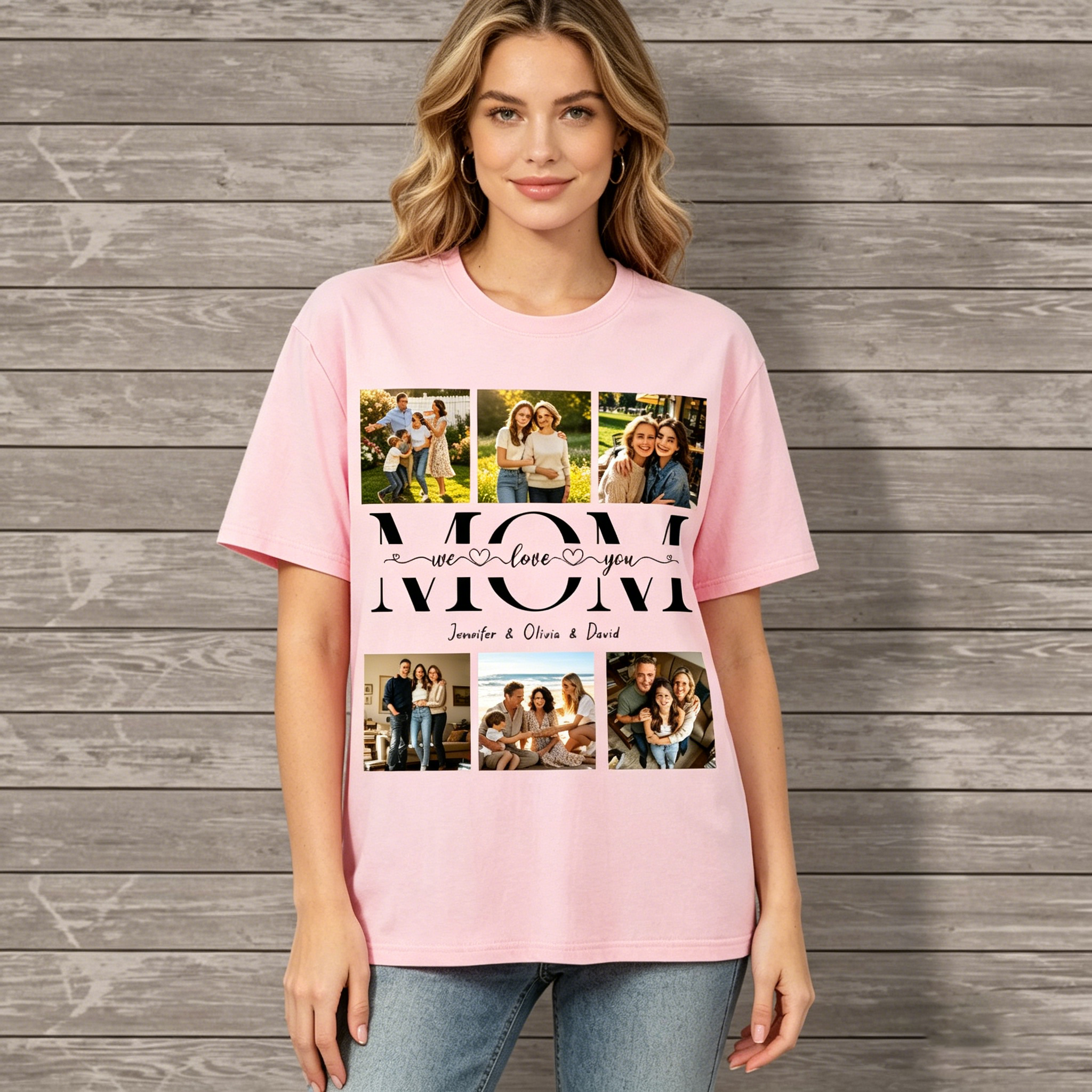Personalized cotton custom photo name shirt. As a family gift for your mother, it is suitable for Mother's Day, birthday and family gatherings. It is suitable for both men and women.