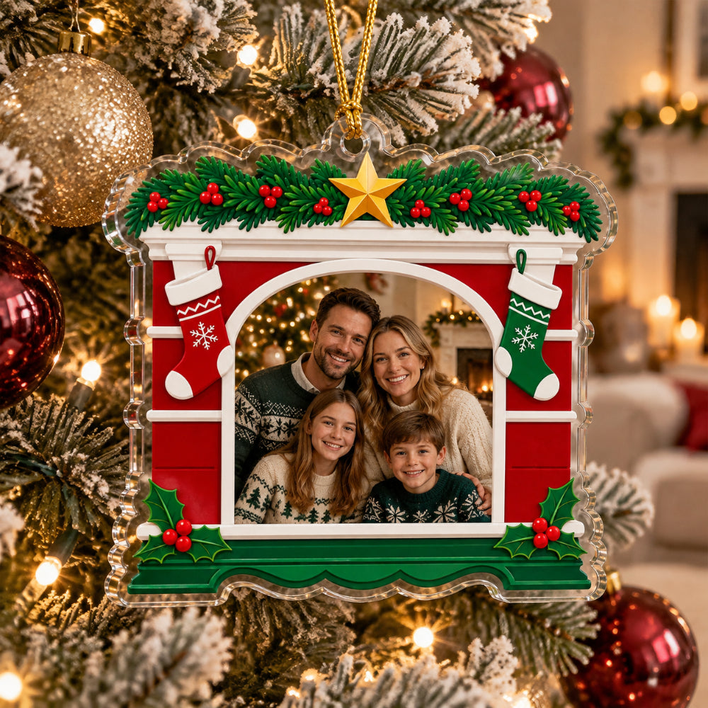 Personalized Family Photo Christmas Ornament | Red Window Stocking | Family Holiday Gift