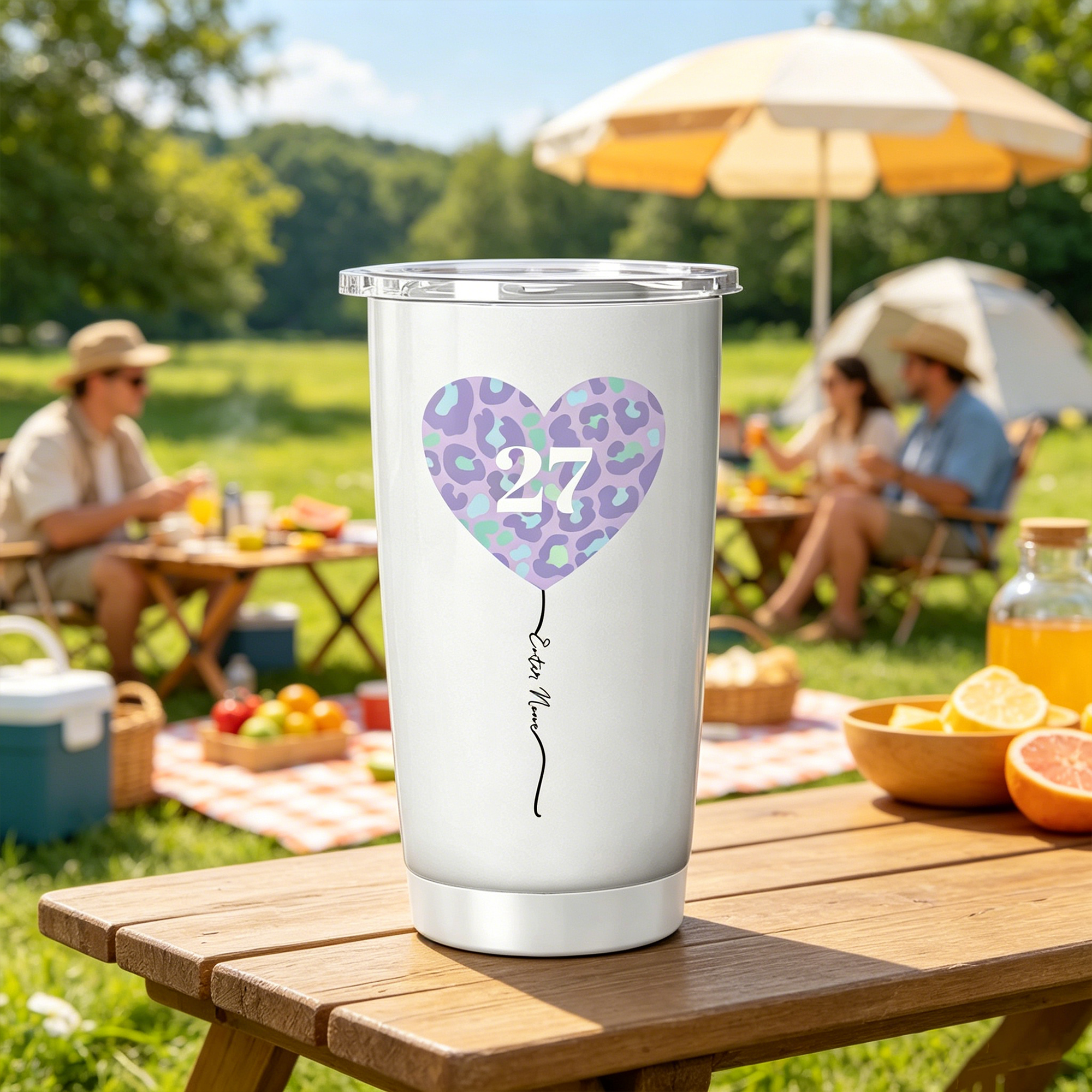 Customizable Heart Print Tumbler With Personalized Name & Age, The Ideal Birthday Gift For Her