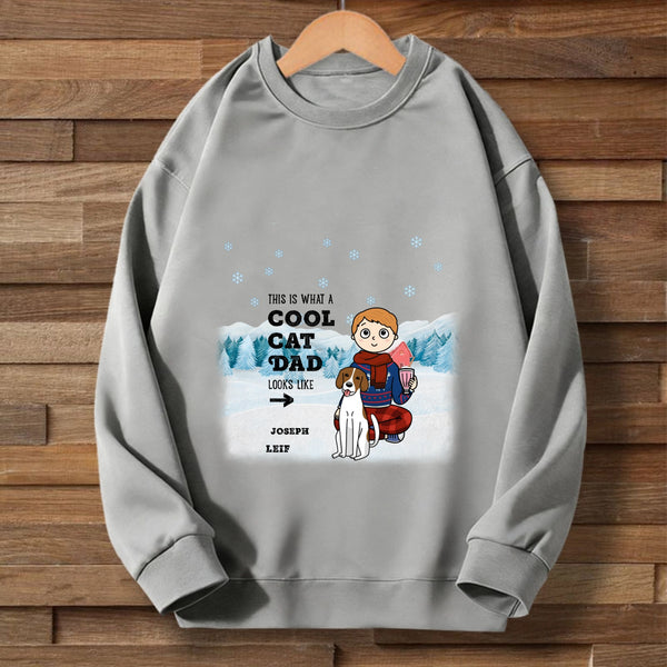 This Is what A Cool Dog Dad Looks Like Personalized Sweatshirt, Holiday Gift For Dog And Cat Lovers, Christmas And Pet Adoption Anniversary