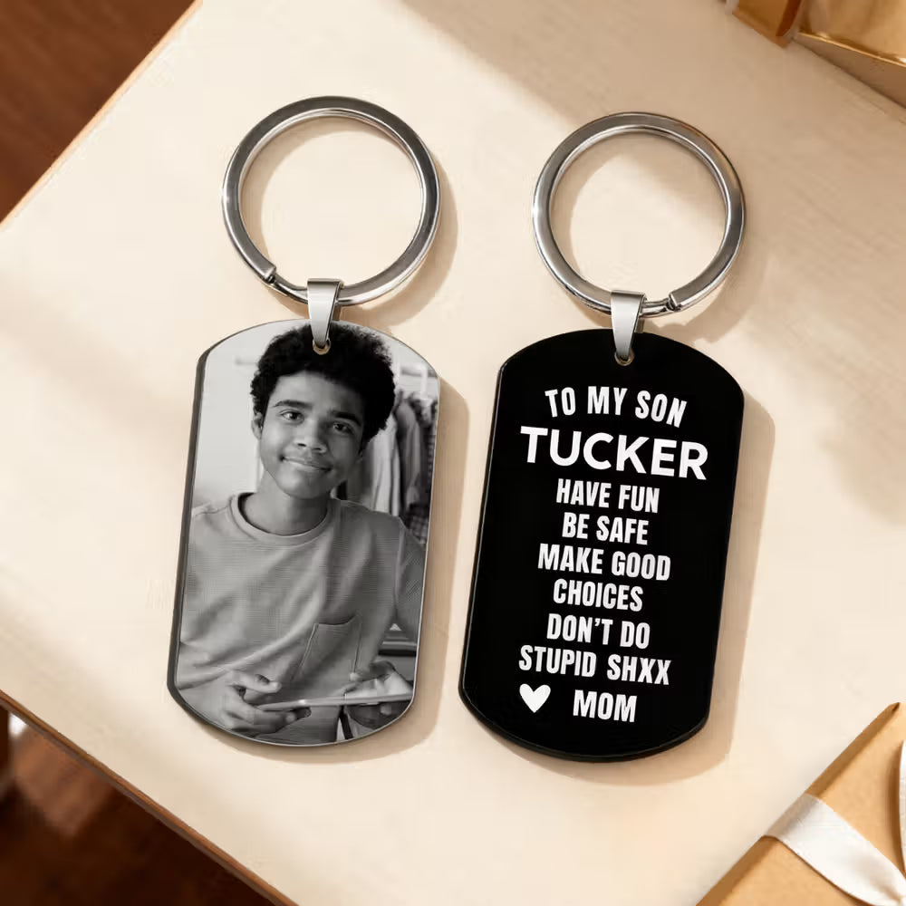 Personalized Heartfelt Reminder Photo Keychain Bag Tag with Name and Text Birthday Gift for Family Friends