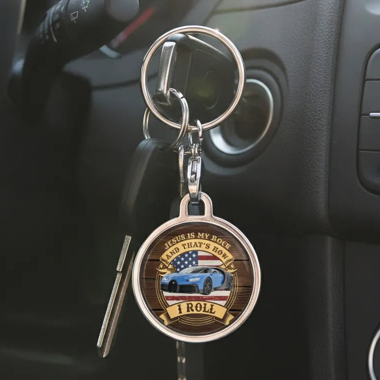 Personalized Retro Sunset Design, Custom Car Photo Round Keychain, Perfect Gift For Car Lovers