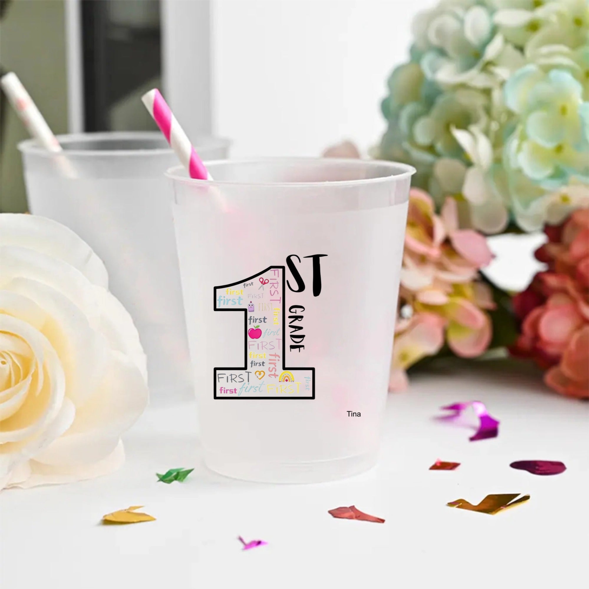 Personalized Back to School Frosted Party Cup, Custom Grade & Name Disposable Cup for First Day of School Celebration, Classroom Party Supplies