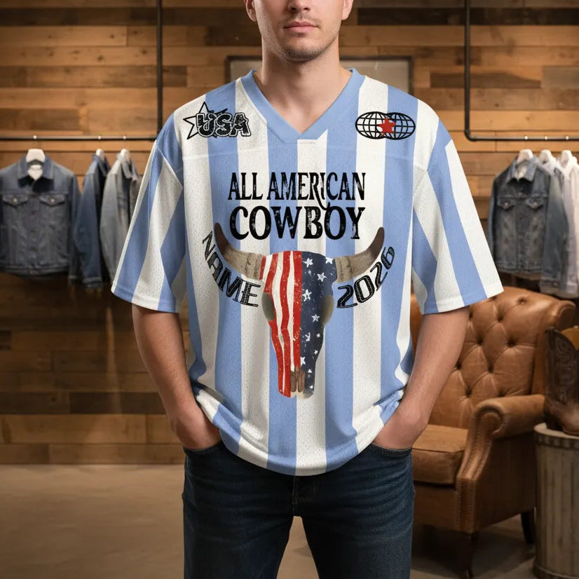 Personalized All American Cowboy Design, Custom Patriotic Western Football Jersey, The Perfect Gift For USA & Cowboy Fans