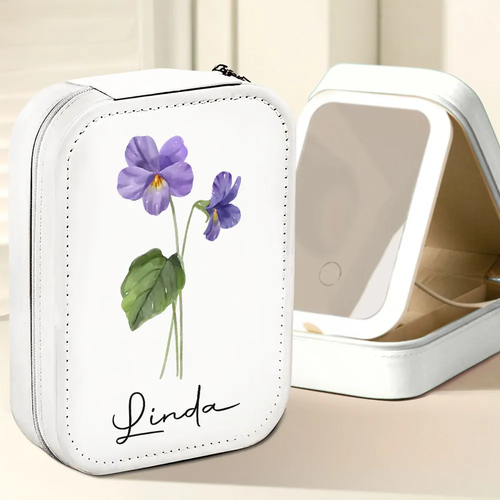 The Personalized Custom-Made Birthday-Month Floral Leather Mirror With LED Lights Is The Most Special Gift For Elders, Juniors, Friends, Family Members, Girlfriends, And Wives