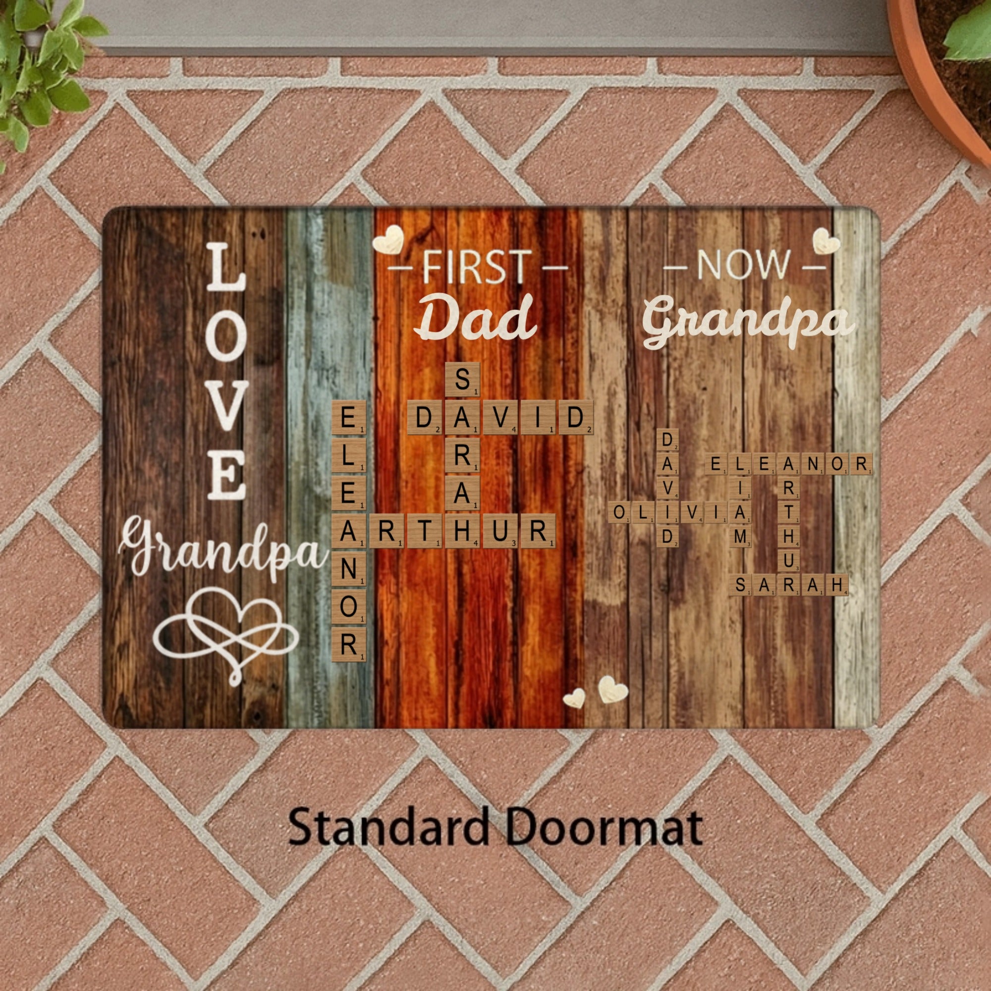 Personalized Custom Family Word Puzzle Floor Mat, "First It Was Dad, Now It's Grandpa". Customizable With Family Names. This Is The Most Special Gift You Can Give To Family And Friends On Housewarming Or Other Celebration Occasions