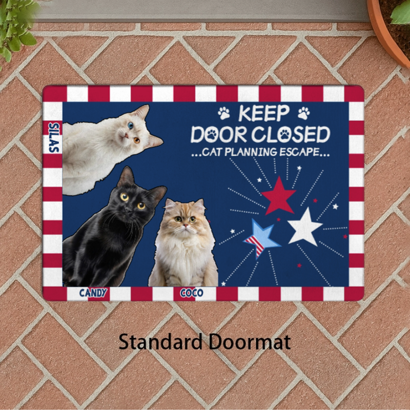 Personalized Home Mats With A "Cat Escape Plan" Design, Perfect For Cat Lovers, Independence Day, Birthday Gifts, And Also A Great Choice For Housewarming Celebrations.