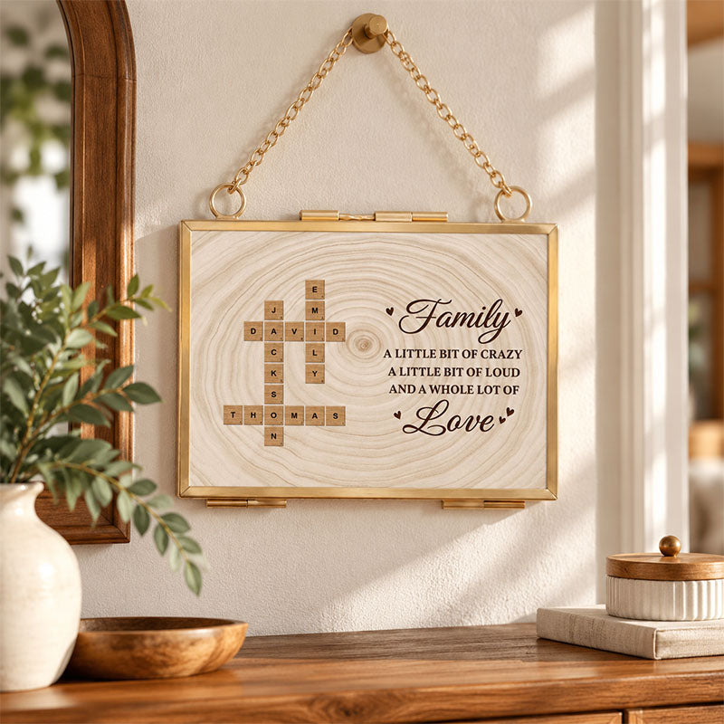 Personalized Crossword Hanging Photo Frame Ornament, Custom Family Name Keepsake Gift For Christmas
