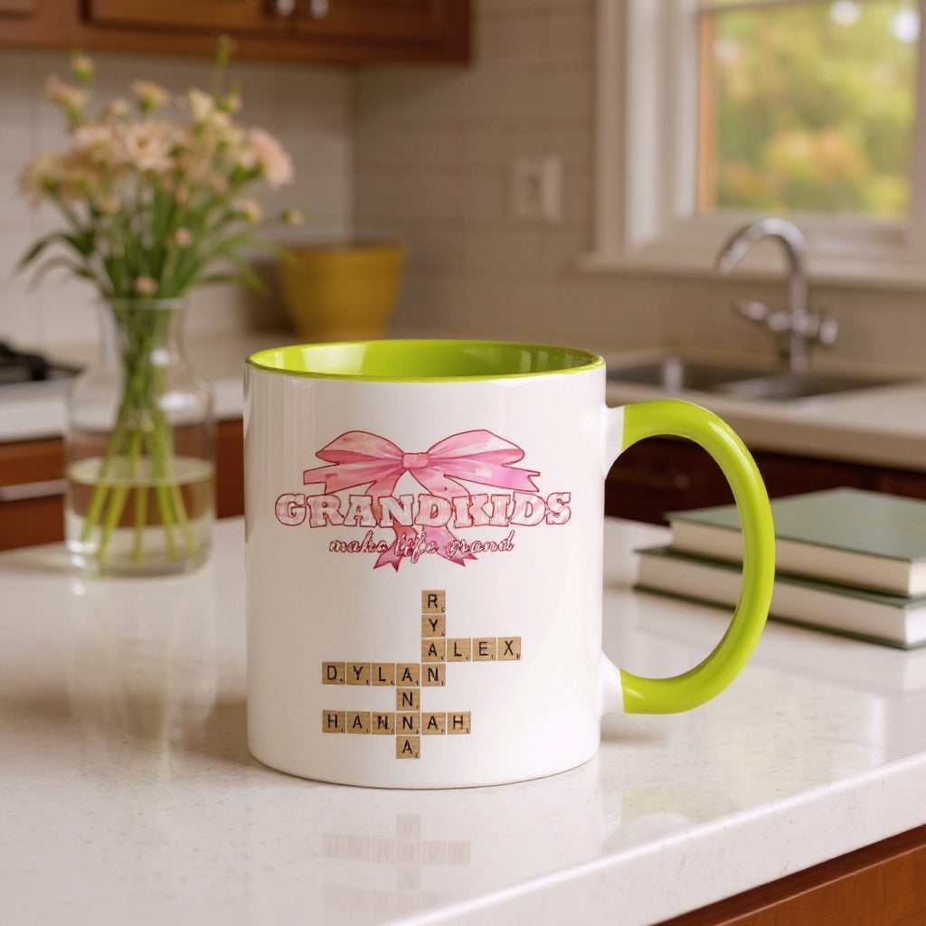 Personalized Grandkids Crossword Mug, Perfect for Grandma, Grandpa, Family Reunions, Holidays