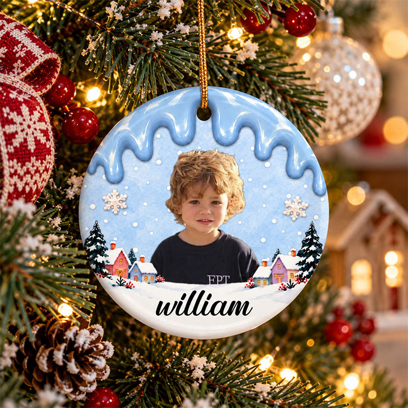 Personalized Ceramic Photo Ornament, Custom Winter Village Keepsake for Kids and Family, Perfect for Christmas and Holiday Decor