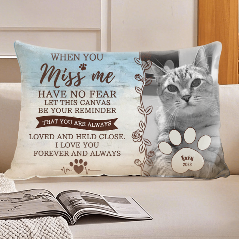 Personalized Pet Memorial Pillow, Custom Dog Cat Photo Canvas Pillow with Name & Year, Loved Ones Gifts for Pet Lovers, Sympathy & Remembrance Occasions