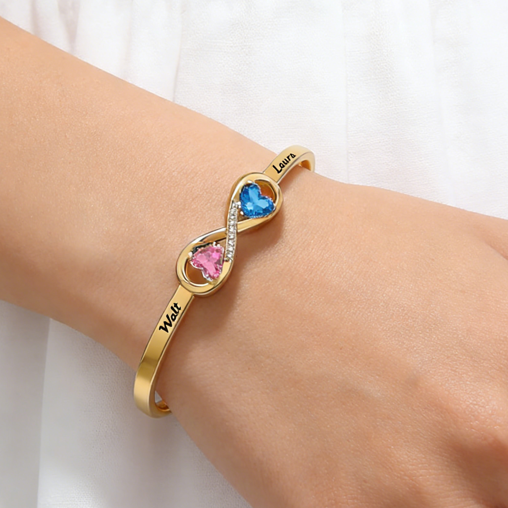 Heart-shaped Birthstone Open Bangle, Gift for Couples, Perfect for Weddings, Anniversaries, Valentine’s Day, Mother’s Day
