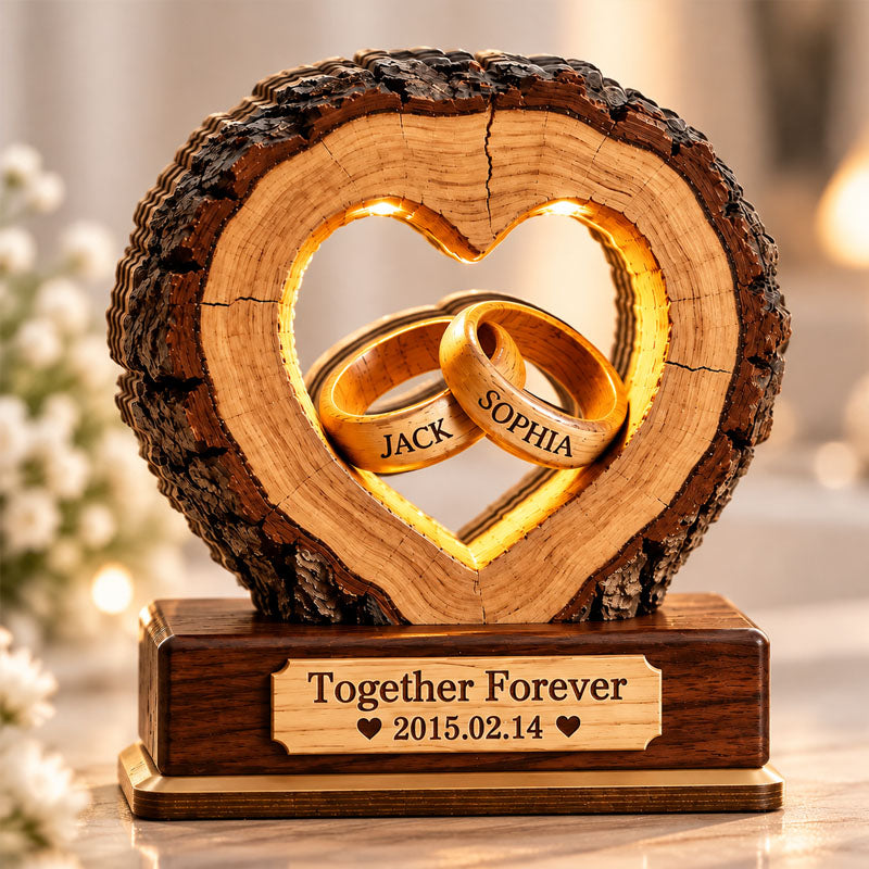 Personalized 2D Flat Double Layer Wooden Memorial Plaque, Eternal Companions Design, Custom Names and Anniversary Dates, Special Couple Gift