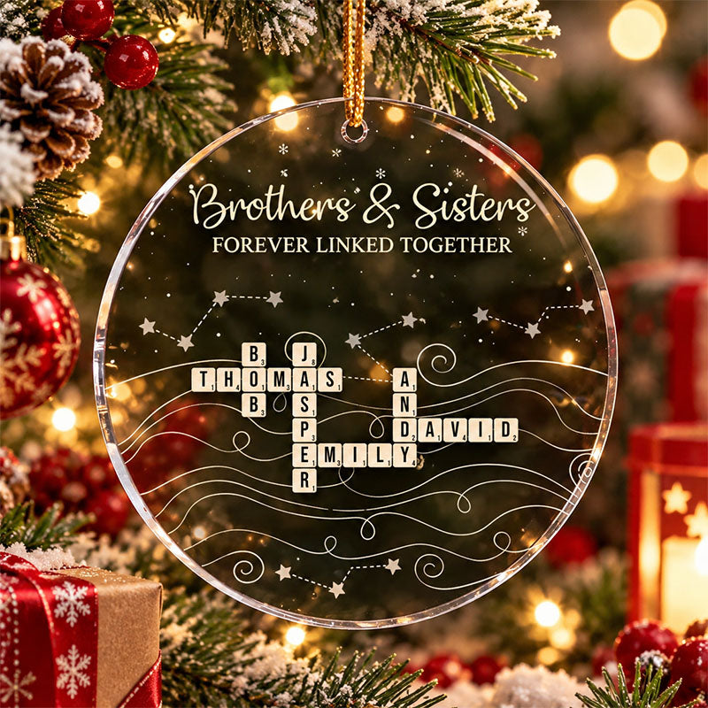 Personalized Acrylic Scrabble Crossword Ornament, Custom Family Names Christmas Tree Hanging Gift for Brothers and Sisters, Holidays
