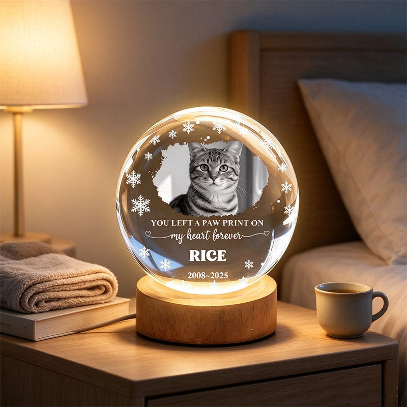 Personalized 3D Crystal Ball Pet Memorial Night Light, Custom Photo Lamp with Quote for Dog and Cat Lovers, Sympathy Remembrance Gift