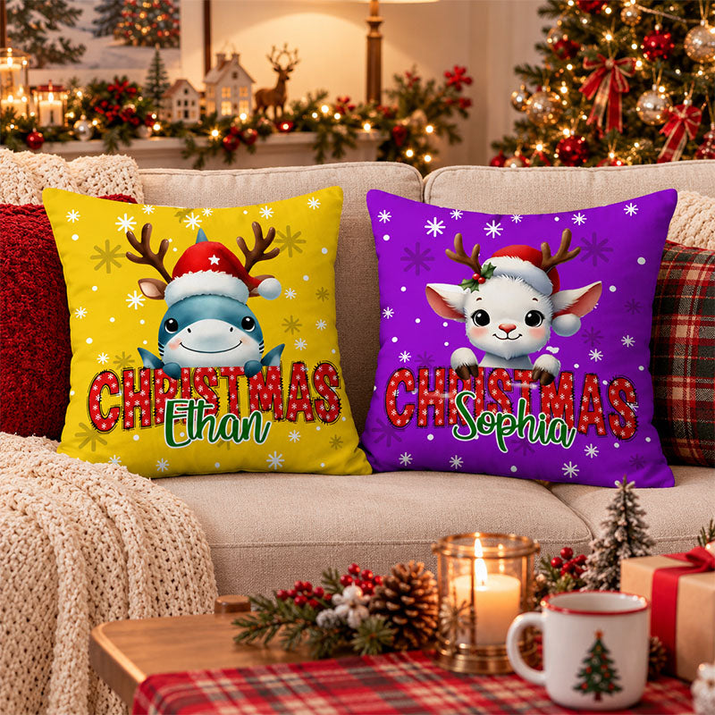 Personalized Christmas Animal Throw Pillow, Custom Name Cushion for Kids & Family, Festive Holiday Home Decor