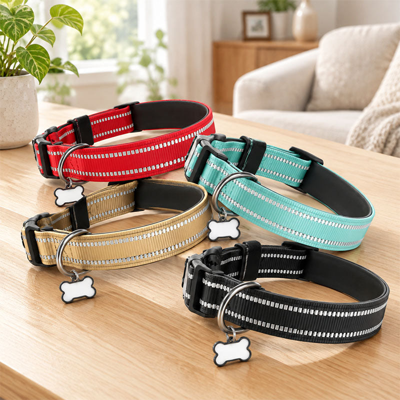 Reflective Nylon Personalized Dog Collar, Custom Pet ID Tag for Dog Moms & Dads, Birthday & Christmas Gift