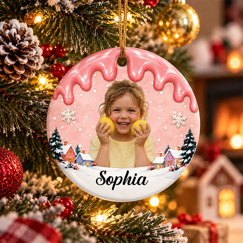 Personalized Ceramic Photo Ornament, Custom Winter Village Keepsake for Kids and Family, Perfect for Christmas and Holiday Decor