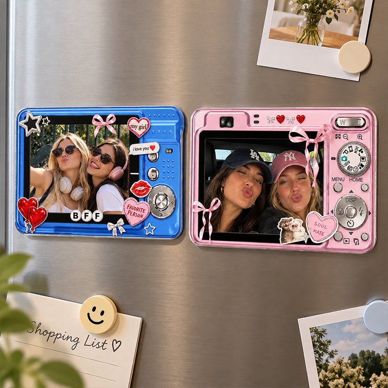 Personalized Besties Y2K Digital Camera Photo Uploaded Acrylic Magnet, Gift for Sisters, Bestie