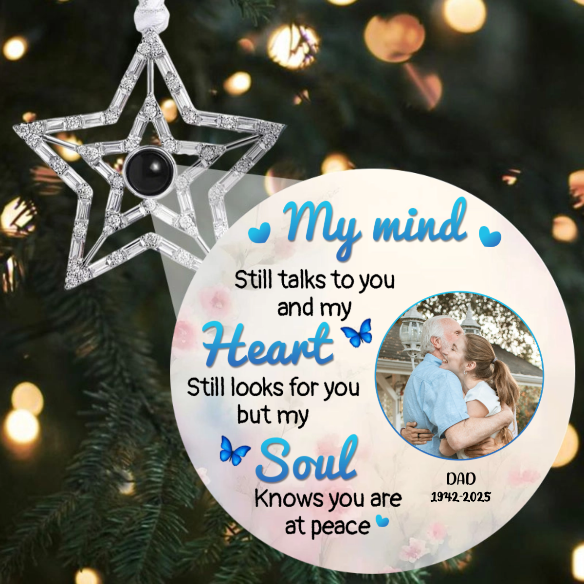 Personalized Christmas Tree Snowflake Projection Ornament, Metal Keepsake Gift for Remembering Loved Ones, Perfect for Christmas Tree, Memorial Occasion, Sympathy Gift