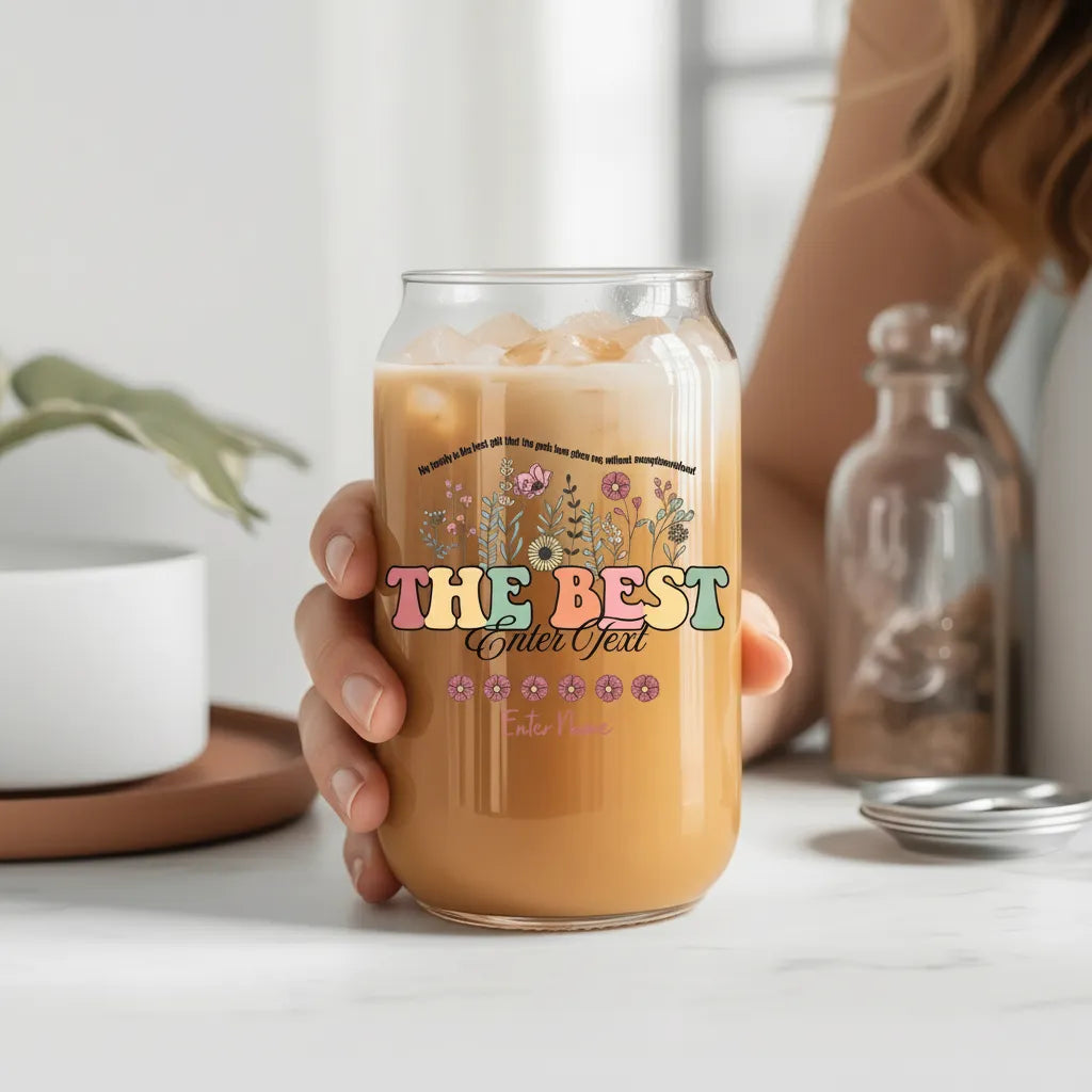 Customizable The Best Wildflower Glass Can, Personalized Quote & Name Cup, Ideal Gift For Birthday & Special Occasions