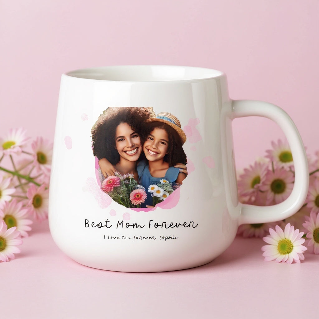 Personalized Best Mom Forever Mug, Custom Floral Photo Gift for Mothers & Grandmothers, Mother's Day & Birthday Keepsake