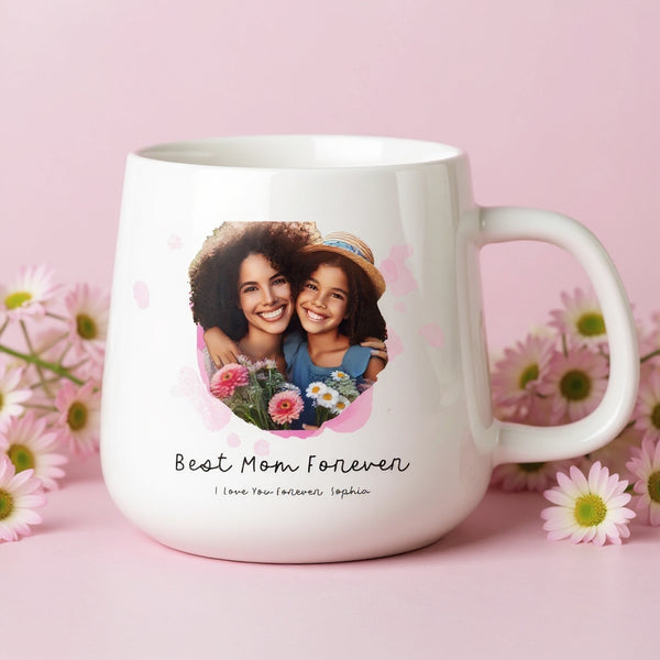 Personalized Best Mom Forever Mug, Custom Floral Photo Gift for Mothers & Grandmothers, Mother's Day & Birthday Keepsake